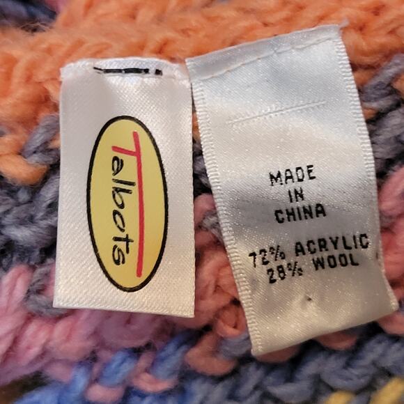 Talbots 30% Wool Knit Long Fringed Scarf Yellow Pink Orange Blue Green 88" x 4" - Picture 2 of 8